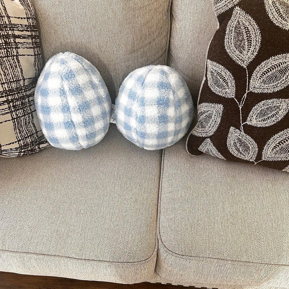 Set Of 2 Target Easter Egg Plush Pillow Blue Gingham Spring